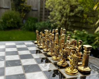 Roman Empire Metal Chess Set: Marble Look Board, Die Cast Figures