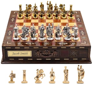 Handmade Metal Chess Set with Storage Drawer: Personalized Luxury Gift