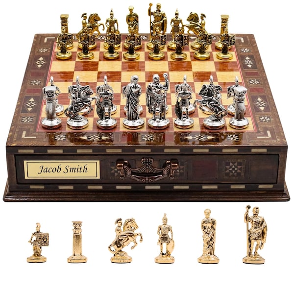 Handmade Metal Chess Set with Storage Drawer: Personalized Luxury Gift
