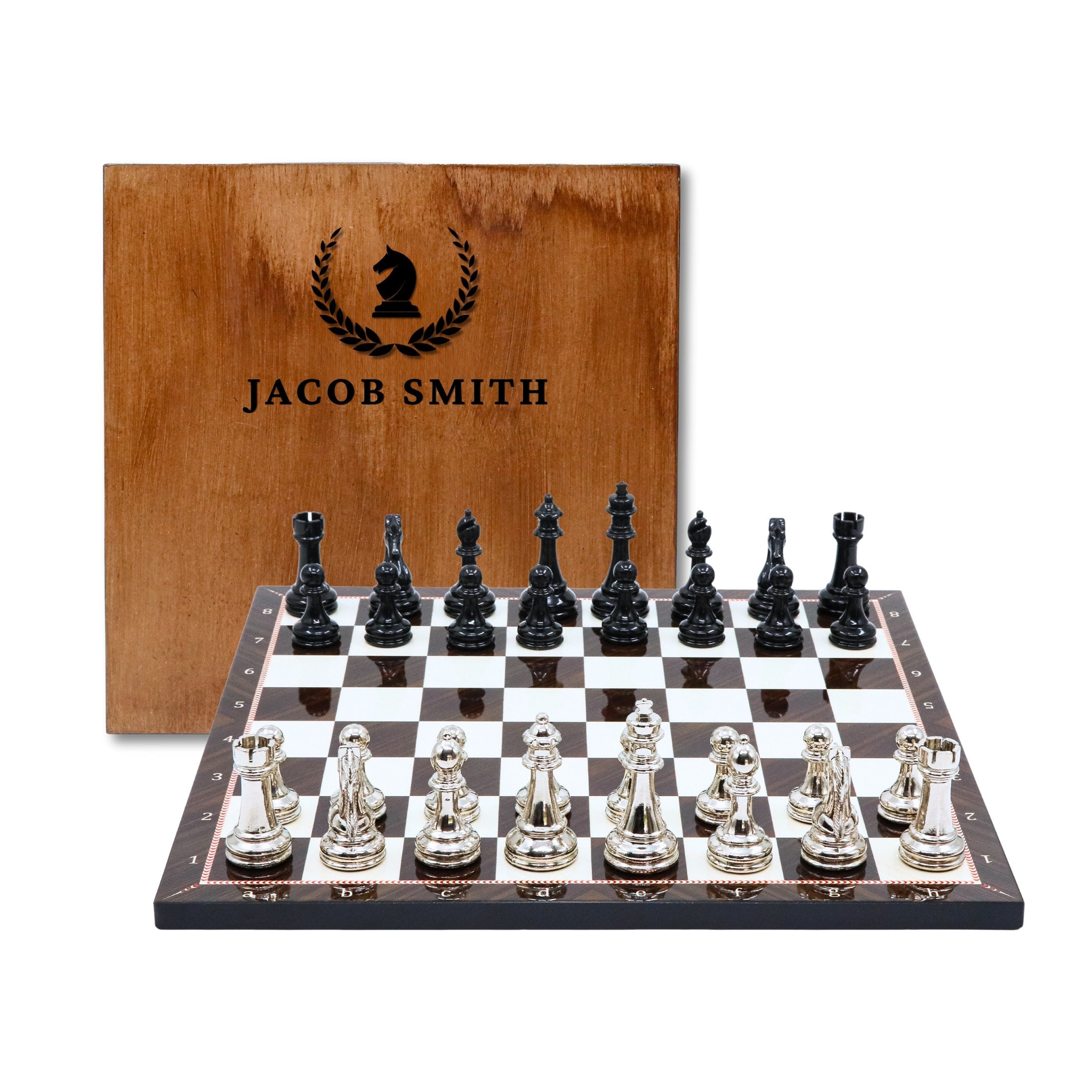 Metal Staunton Weighted Chess Figures with Wooden Chess Board - Luxury Chess Set Available in 30-37 CM (12-15"), Personalized Birthday Gift