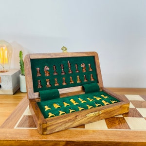 Foldable Magnetic Chess Set 10/12/14/16 Inch | Solid Wood Handmade Chess w/ In-Built Storage Chess, Birthday Anniversary Ship from Germany