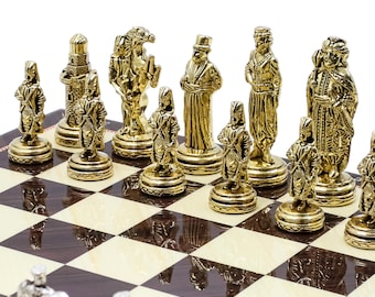Personalised Wooden Chess Board with Metal Stands, Die Cast Metal Chessmen, Birthday and Christmas Gift for Her Him