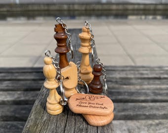 Personalised Wood Chess Piece Keychain: Handmade Gamer Gift Keyring