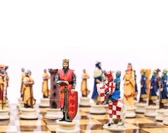 Historical Medieval War Themed Chess Set with Drawer 38cm-15" | Premium King Arthur, Crusader, Roman Resin Chessmen | Gift for Him Father