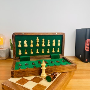Foldable Travel Magnetic Chess Set 5 to 16 Inch | Solid Wood Handmade Inlay Chess Set | Storage Chess Set | Handmade Chess Birthday Gift