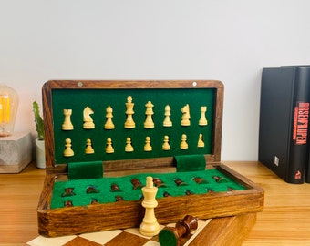 Foldable Travel Magnetic Chess Set 5 to 16 Inch | Solid Wood Handmade Inlay Chess Set | Storage Chess Set | Handmade Chess Birthday Gift