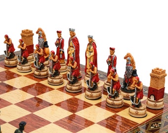 Luxury Personalised Themed Chess Set with Storage Board 38cm-15" | Premium Medieval Ancient Historical Crusader, Ottoman, Roman Chessmen Set