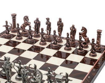 Personalised Vintage Roman, British, Egypt, Pegasus Chess Set, Die Cast Metal Chessmen, Birthday and Christmas Gift for Her Him