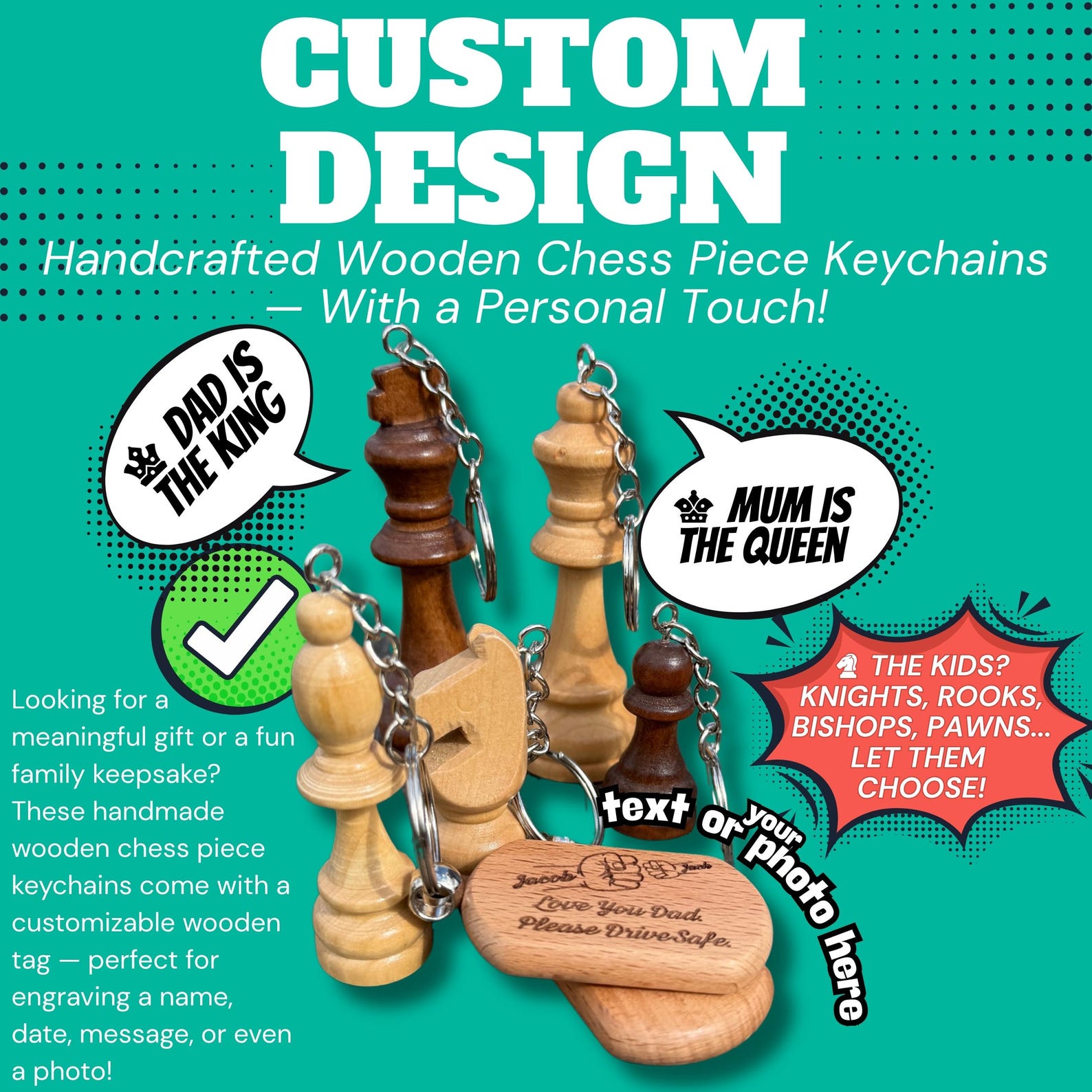 Custom Chess Piece Keychain – Solid Wood King, Queen & More With ...