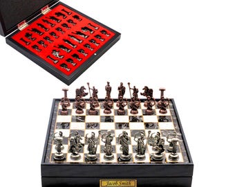 Griechische Mythologie Metall Schach Set: Personalisiertes Bogenschützen Design, Aufbewahrungsbrett