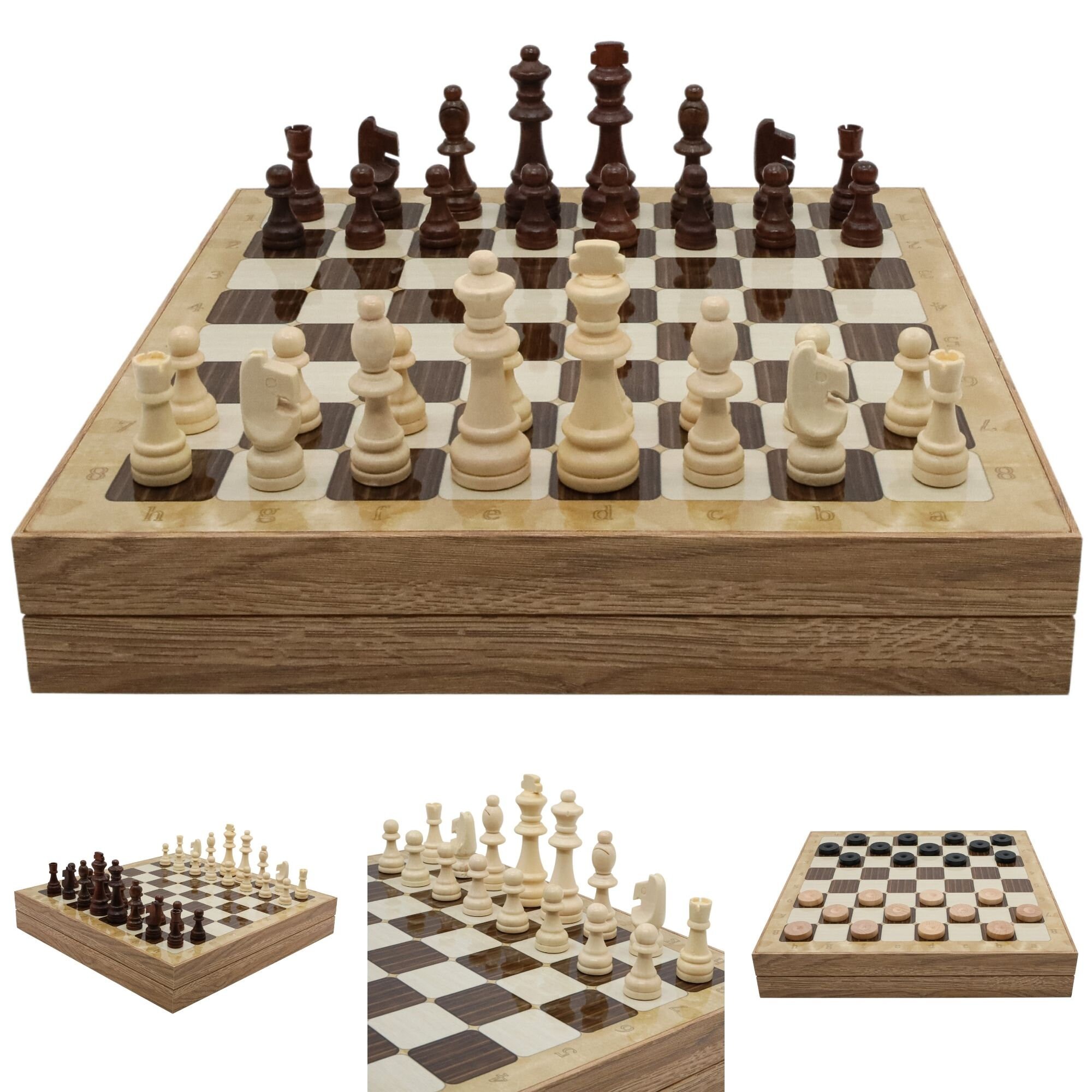 収納付き木製チェスセット（名入れ可）｜14インチ（36cm）｜チェッカー
