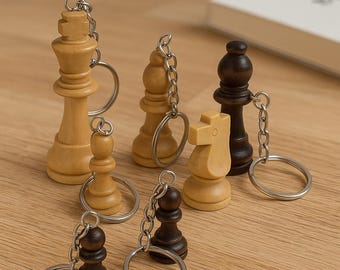 Llavero personalizado de pieza de ajedrez de madera: regalo hecho a mano para gamers.