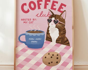 Coffee Cat Art Print: grappig keukendecor, cadeau kattenliefhebber