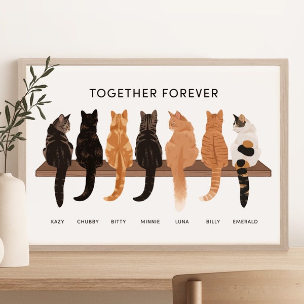 Aangepaste portretafdruk kat, gepersonaliseerde kunst aan de muur huisdier, kattenschilderij cadeau, ingelijst
