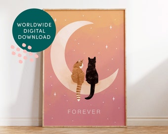 Personalized Cat on Moon Print: Custom Pet Portrait (Digital Download)