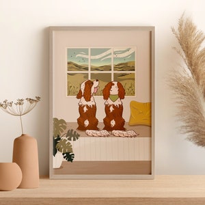 Personalisierter Hundeporträtdruck, benutzerdefinierte Haustierkunst für Hundeliebhaber, wählen Sie Ihre Hunderassen oder senden Sie ein Foto, Fensterszene digital oder gedrucktes Geschenk