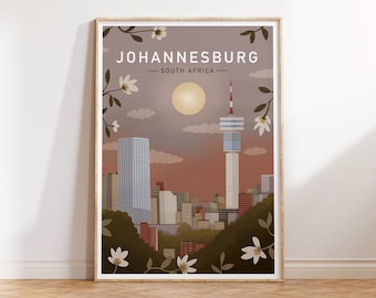 Johannesburg Sunset Illustrated Print (5x7 inch, A4, A3), South Africa, Colourful Modern Wall Art, Unframed