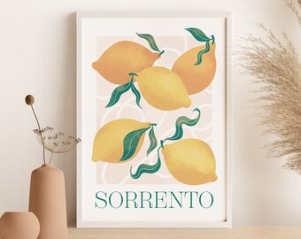 Sorrento Zitronen Kunstdruck (A4, A3) - Minimalistische Digitale Illustration - Pastellfarben - Mediterrane Dekoration - Küchen Wandkunst - Ungerahmt