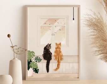 Custom Cat Portrait Print: Personalised Pet Illustration, Cat Memorial Art, Cat Lover Gift Idea, Unframed