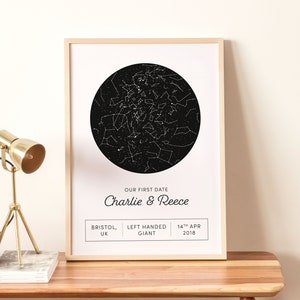 Impression personnalisée de carte des étoiles (A4, A3, A2, 5 x 7, numérique), la nuit où vous êtes devenu mon, la nuit de notre rencontre, anniversaire, nouveau-né, mariage, sans cadre