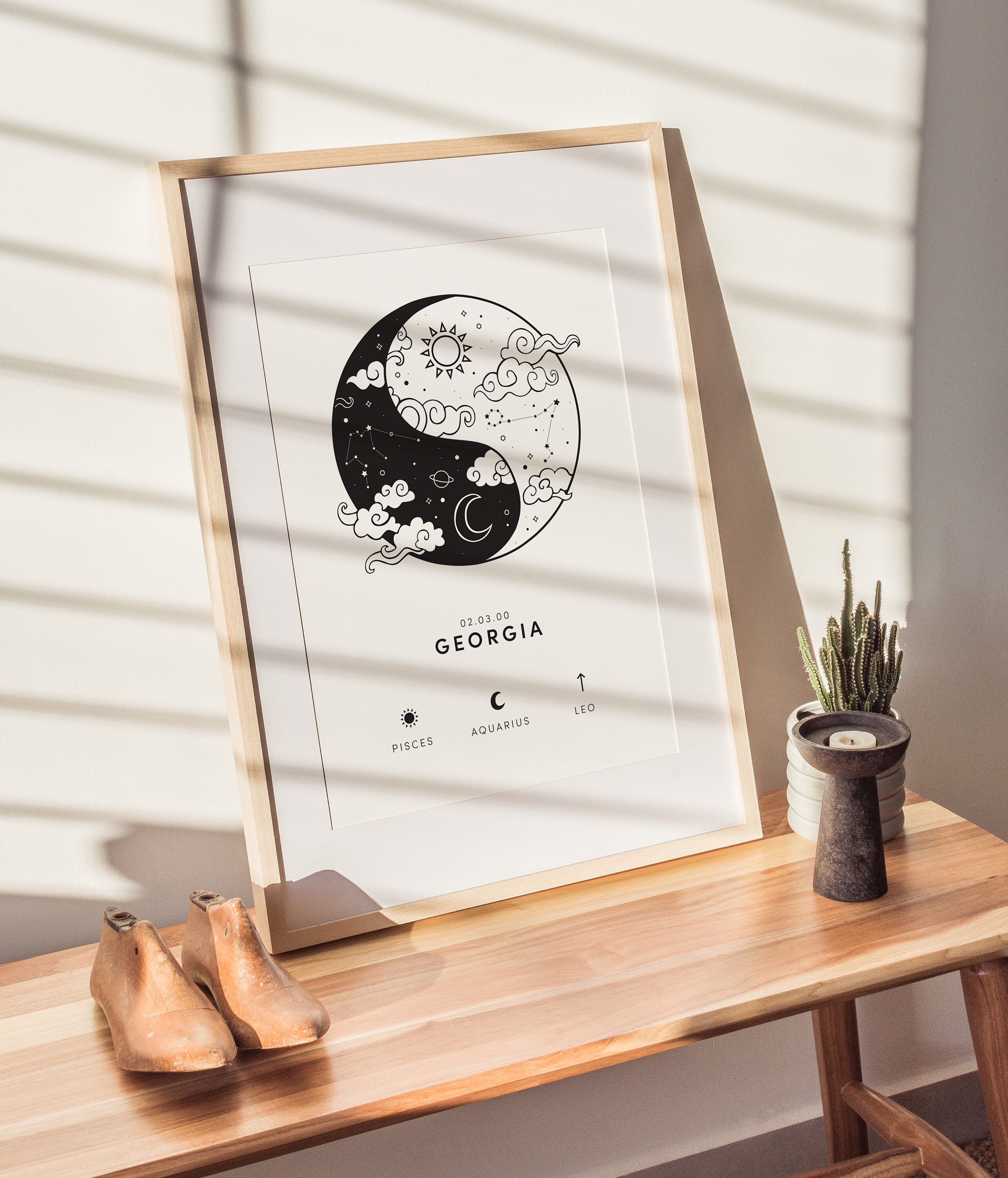 Zodiac Custom Custom Zodiac Sign Yin Yang Print, Personalized Astrology Art ...