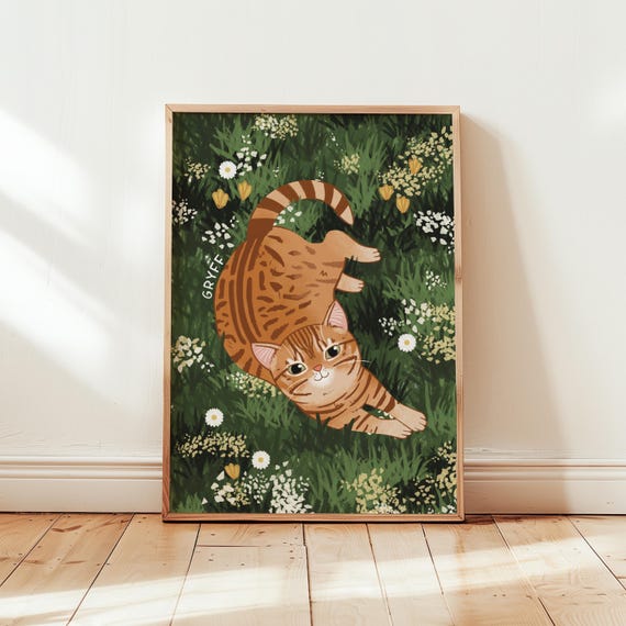 Hand-Drawn Custom Cat Art Print, Illustrated by an Artist from Photos, Unframed