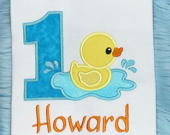 Rubber Ducky Boys T-Shirt, Rubber Duck Birthday Embroidery Applique Customized Shirt