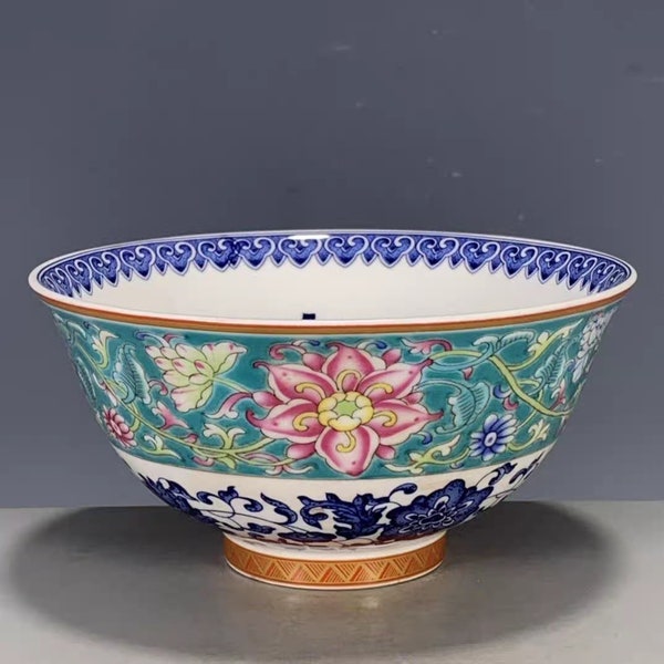 Chinese Antique Porcelain Bowl Qing Dynasty Qianlong Marked Blue and white Falmille Rose porcelain Bowl,Hand Painting Flowers Ceramic Bowl