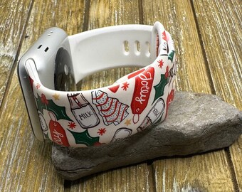 Correa de reloj navideña para apple watch samsung silicona #24 galletas y leche 20mm 22mm 38mm 40mm 41mm 42mm 44mm 45mm Regalo