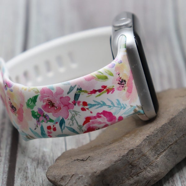 Spring flowers watch band for apple watch iwatch samsung silicone water color  floral 38/40/41 42/44/45 strap women