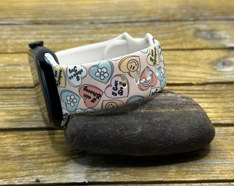Candy hearts watch band for apple watch samsung fitbit  valentine self affirmations versa silicone Gift