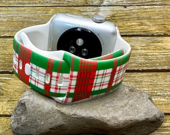 Correa de reloj a cuadros para Apple Watch, silicona, Navidad, vacaciones, invierno, 38mm, 40mm, 41mm, 42mm, 44mm, 45mm, rojo, verde, a cuadros, regalo a101