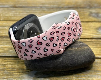 Pink hearts watch band for apple watch valentine  samsung fitbit versa silicone  red kisses xoxo love Gift