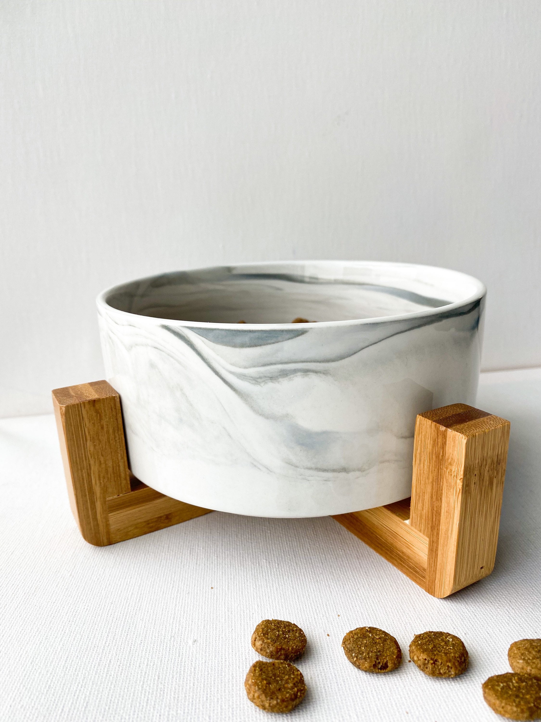 Custom Ceramic Dog Bowl With Wood Stand Personalized Pet Food Etsy