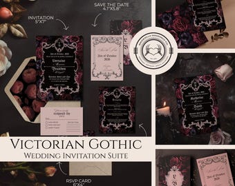 Dark Romance Wedding Invitation Suite, Gothic Victorian (Digital Download)