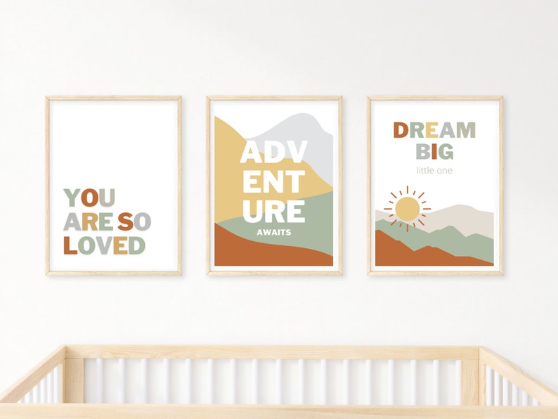 Set of 3 Nursery Prints Boho Nursery Decor Nursery Wall Art image 1