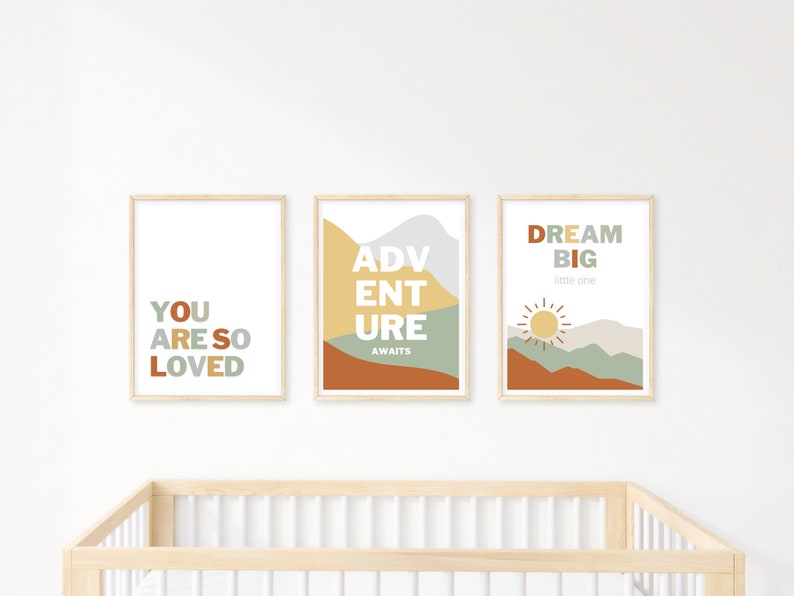 Set of 3 Nursery Prints Boho Nursery Decor Nursery Wall Art image 2