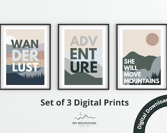 Set of 3 Adventure Prints || Digital Adventure Prints || Downloadable Wall Art