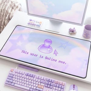 Purple Y2K Desk Mat | Cute Mousepad | Gaming Setup | Computer Accessories | Pastel Mouse Pad | Frutiger Aero Decor for Gamers