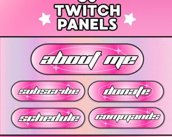 30 Pink Cyber Y2K Twitch Panels | Black Twitch Panel Kit | Cute Stream Buttons