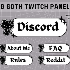 30 Goth Kitty Twitch Panels | Black Twitch Panel Kit | Cute Stream Buttons | Pink Kitty