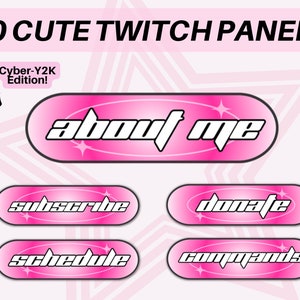 30 Pink Cyber Y2K Twitch Panels | Black Twitch Panel Kit | Cute Stream Buttons