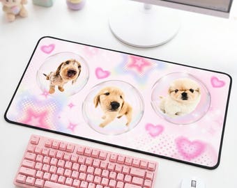 Pink Desk Mat | Cute Puppy Mousepad | Pastel Desk Mat Large | Gaming Setup Decor | Kawaii Aesthetic Desk Mat | Large Deskmat for Gamers