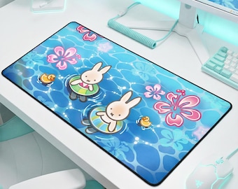 Frutiger Aero Desk Mat | Cute Mousepad | Gaming Setup | Computer Accessories | Blue Mouse Pad | Bunny Decor for Gamers