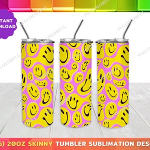 Smiley Faces 20oz Skinny Tumbler Sublimation Designs | Smile 20oz Tumbler Wrap for Straight and Tapered Tumbler PNG File |Digital Download