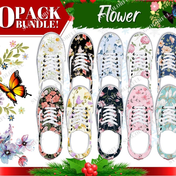 10 Floral Shoe Sock Sublimation Designs | No Show Socks Png | Florals Sneaker Sock Png | Sock Design Png | Shoe Sock Png | Digital Download