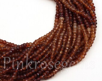 AAA,13Strand Natural Brown Hessonite Micro Cut Rondelle Faceted Gemstone Beads,2 mm Beads,Machine Cut Hessonite Beads,Jewelry Making Crafts