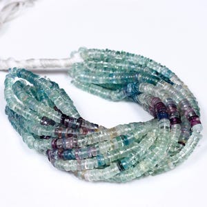 Perles en fluorite naturelle AAA : forme de pneu de 5-6 mm, brin de 15 po.