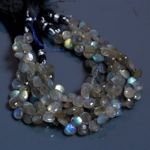Blue Fire Labradorite Faceted Hearts Natural Labradorite Gemstone Beads 9-10mm AAA Labradorite Beads 8&#39;&#39; Strand