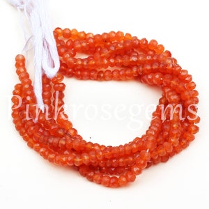 Orange Carnelian Beads: 4mm Faceted Rondelle Gemstone Strand